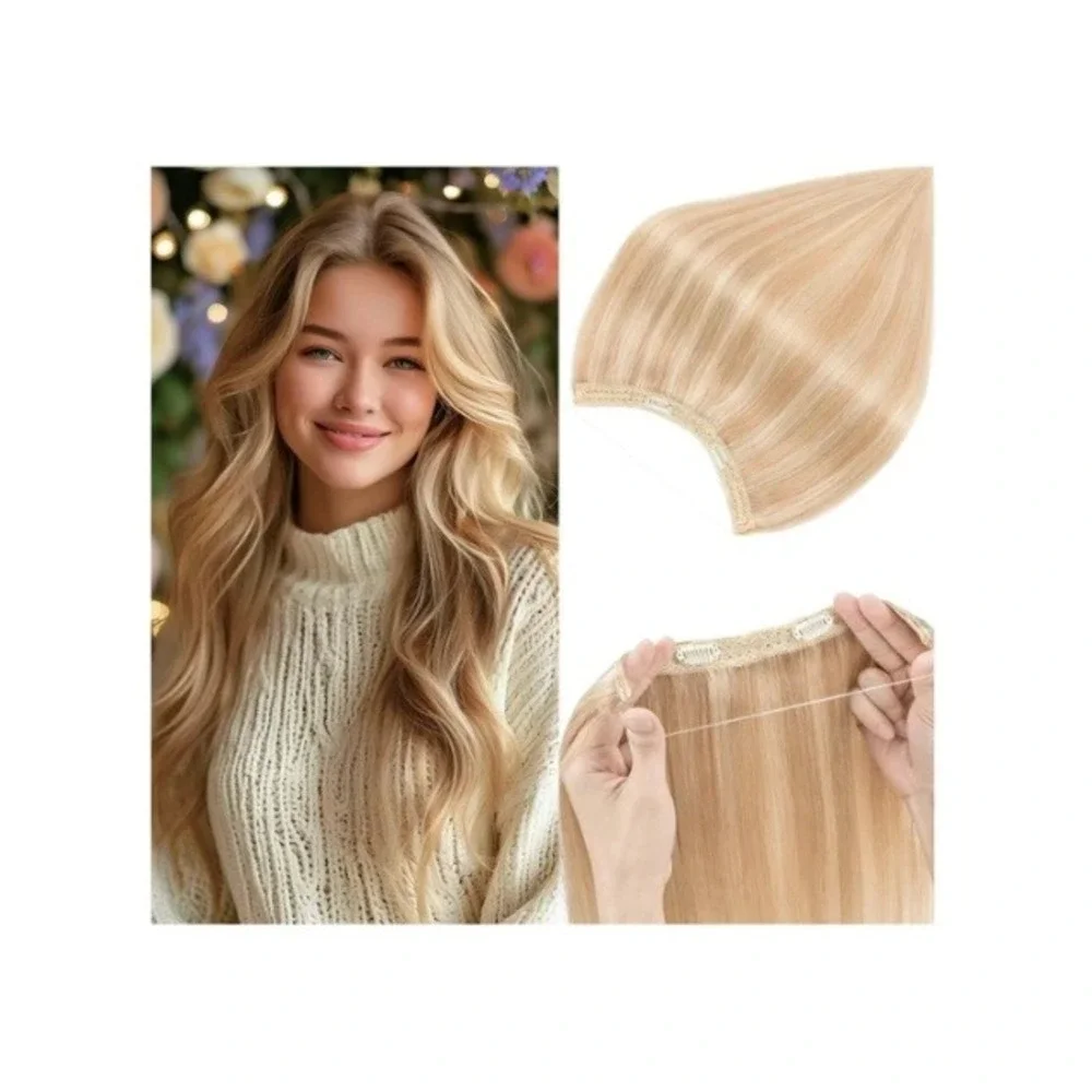 Rich Choices 18in Halo Hair Extensions Remy Human Hair Ash Blonde 18P613